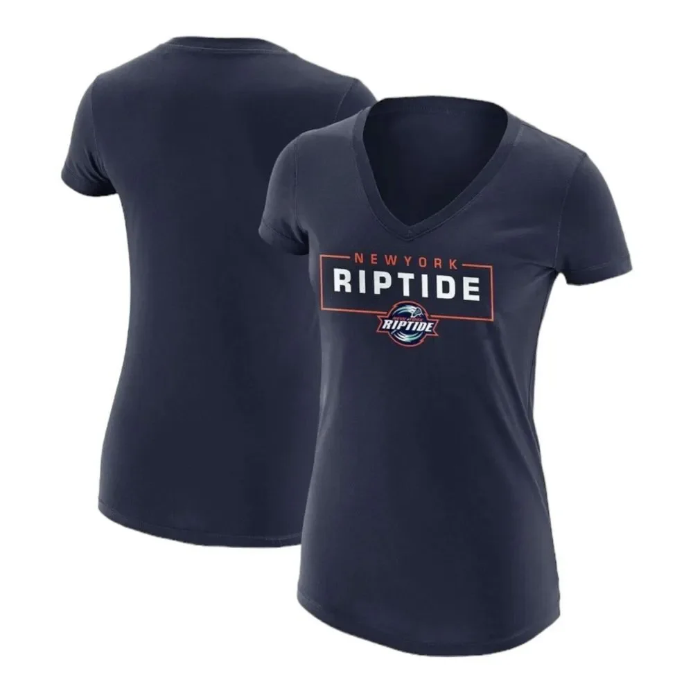 New‎ York Riptide Lacrosse V-Neck T-Shirt Women's XL Primary Logo Navy Tee NWT